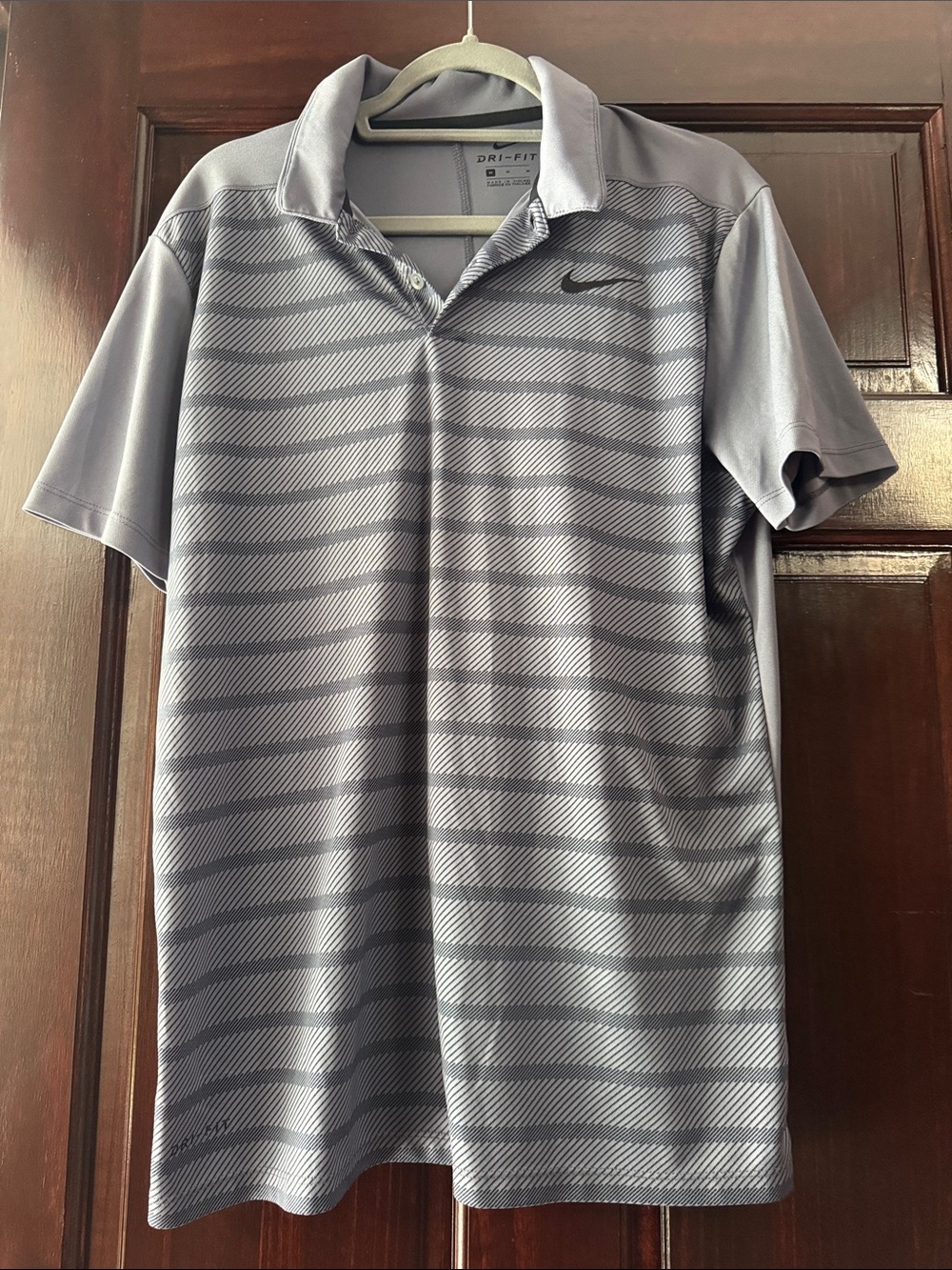 Nike Men’s Light Gray Striped Dri-FIT Polo